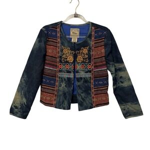 Vintage Patchwork Embroidered Jacket S Retro 70s Boho Indie Eclectic Cottagecore